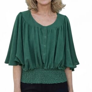 Y2K Ice Cube Dolman-Sleeve button up Top in forest green, size XS